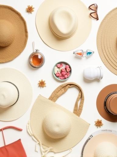Selection of fashionable sun hats and beach accessories from Marine Breeze Swim
