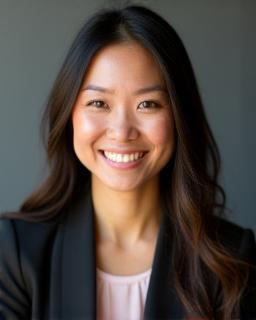 Professional headshot of Ayaka Tanaka, Lead Stylist at Marine Breeze Swim, smiling warmly