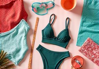 Moodboard for swimwear styling essentials workshop showcasing various styles and fabrics